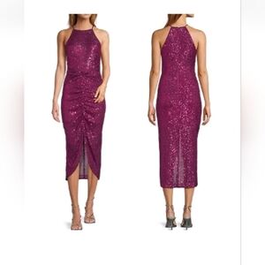 NWT Badgley Mischka Belle Pink Sequin Halter Dress Size 4